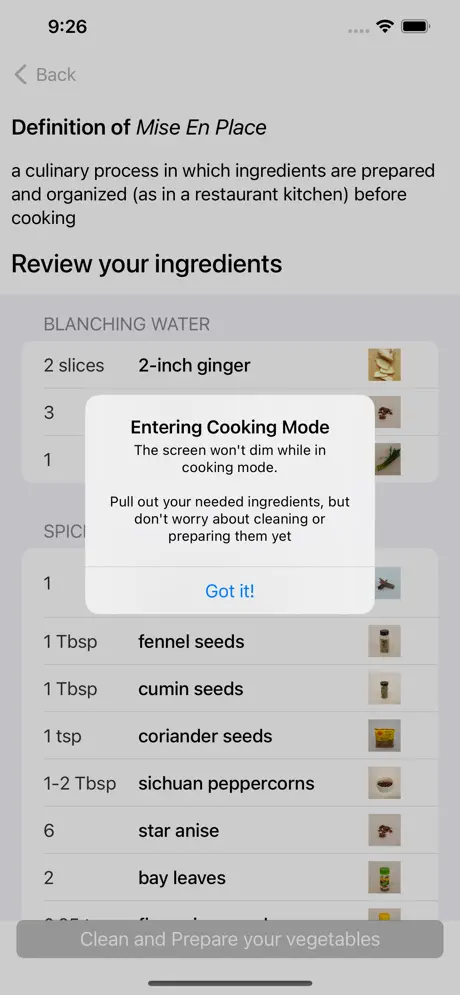 Cooking Mode